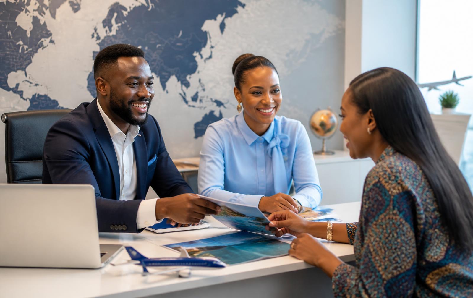 Travel consultants ready to help a client